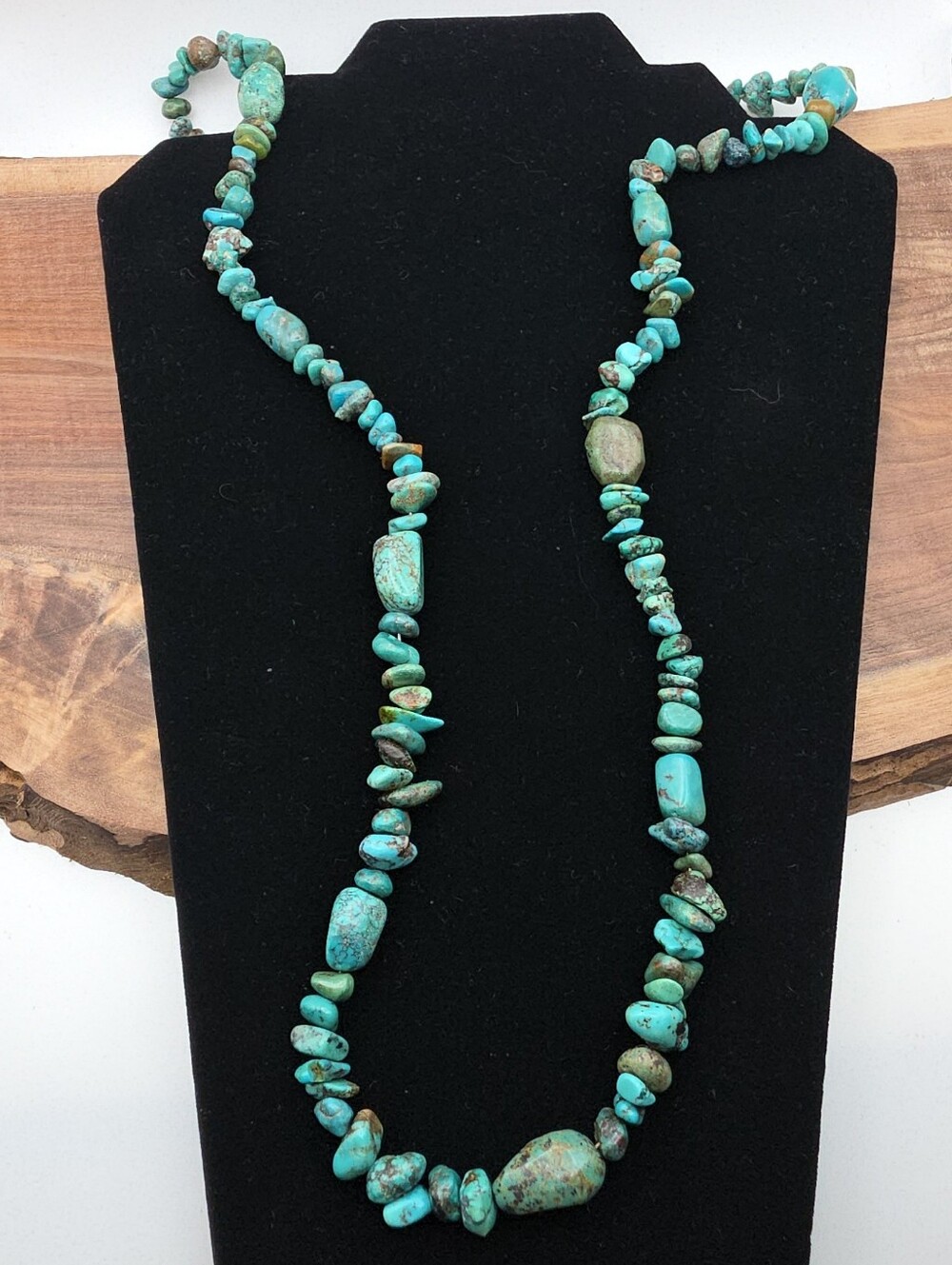Vintage Aluma Southwestern Native Style 36" 1 Strand Natural Turquoise Necklace